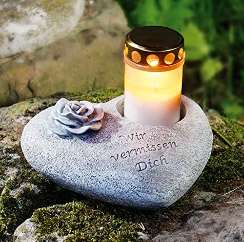 Dekoleidenschaft Grabschmuck in Herz-Form mit Schriftzug "Wir vermissen Dich", Rose und Ausparung für Grabkerze, bepflanzbar, Grabdeko, Steinherz, Trauerdekoration wetterfest, Grabherz Dekoleidenschaft Grabschmuck in Herz-Form mit Schriftzug "Wir vermissen Dich", Rose und Ausparung für Grabkerze, bepflanzbar, Grabdeko, Steinherz, Trauerdekoration wetterfest, Grabherz von Dekoleidenschaft