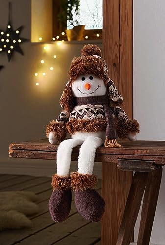 Dekoleidenschaft Kantenhocker Schneemann aus Textil, 46 cm hoch, Dekofigur mit Schlenkerbeinen, Kantensitzer, niedliche Winterdeko fürs Wohnzimmer von Dekoleidenschaft