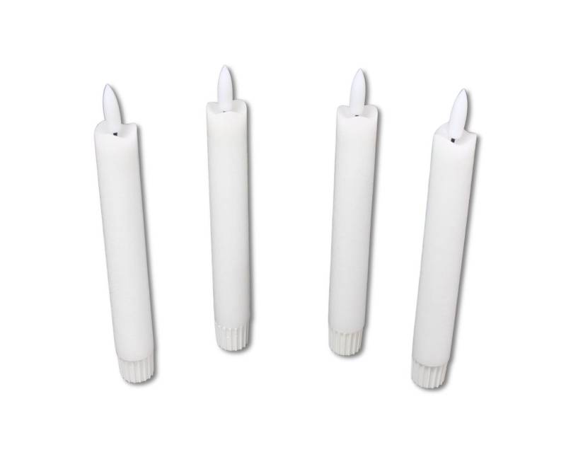 Dekoleidenschaft LED-Kerze "Classical" Timer, elektrische Kerzen flackernd, Stabkerze, Wachskerze (4-tlg., im Set), Echtwachs Stabkerze weiß, 20 cm hoch mit Fernbedienung von Dekoleidenschaft