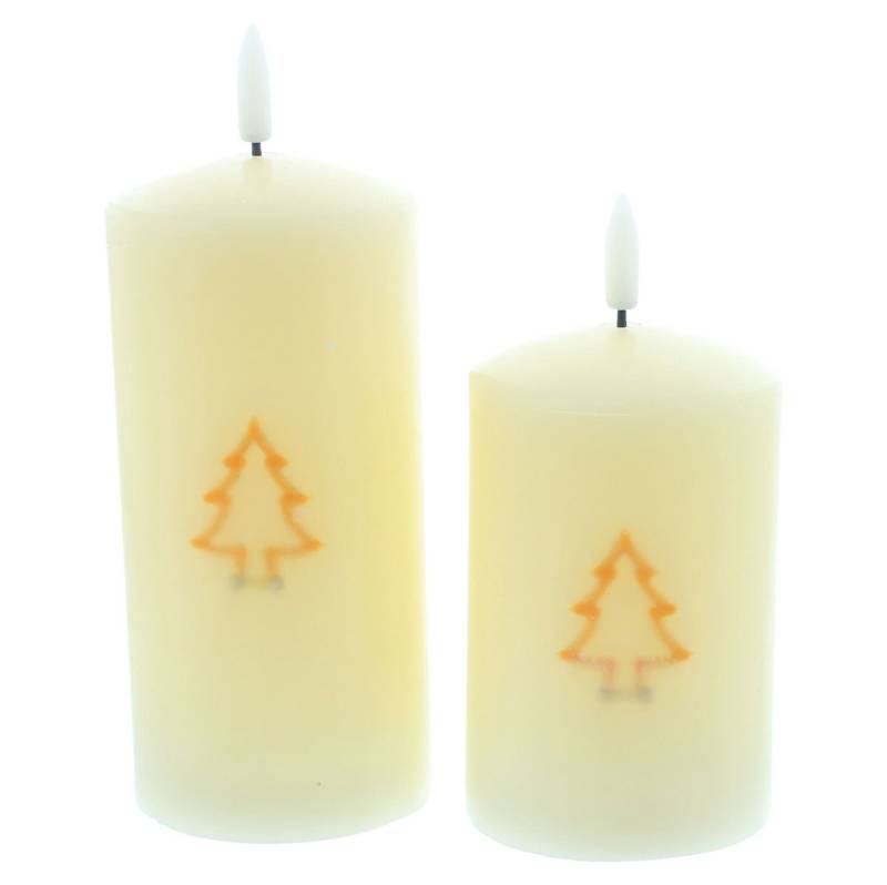 Dekoleidenschaft LED-Kerze "Tannenbaum" elektrische Kerzen flackernd Stumpenkerze 13 + 18 cm hoch (2-tlg., im Set), Echtwachs Wachskerze, Weihnachtsdeko, Winterdeko von Dekoleidenschaft