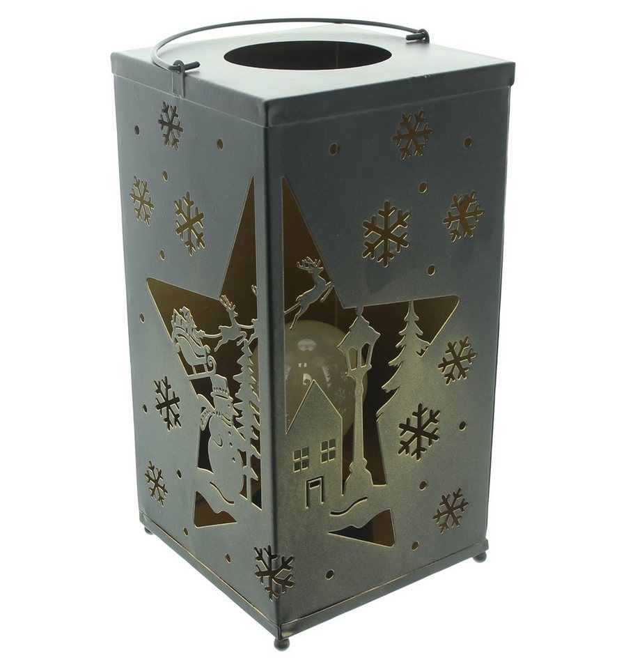 Dekoleidenschaft LED Laterne "Winterlandschaft" aus Metall, schwarz, Hängelaterne, Weihnachtsdeko, LED fest integriert, warmweiß, 13x13x26 cm, Leuchtdeko, Winterdeko von Dekoleidenschaft