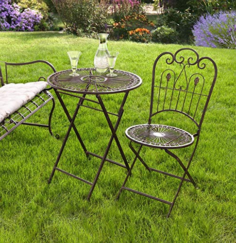 Dekoleidenschaft Metall Klapptisch Provence im Antik Design, braun, Ø 60 cm, Gartentisch, Balkontisch, Terassentisch von Dekoleidenschaft