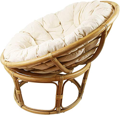 Dekoleidenschaft Papasan-Sessel aus Rattan, braun, inkl. Kissen aus Baumwolle, beige, Rexalsessel für Wohnzimmer oder Wintergarten, Korbsessel Liegesessel von Dekoleidenschaft