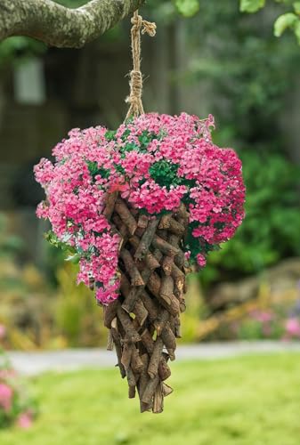 Dekoleidenschaft Pflanzampel aus Rattan, braun, Ø 20 cm, Blumenampel für Drinnen & Draußen, Hängeampel für Balkon & Garten, Hängeblumentopf, Gartendeko zum Aufhängen, Hängetopf von Dekoleidenschaft