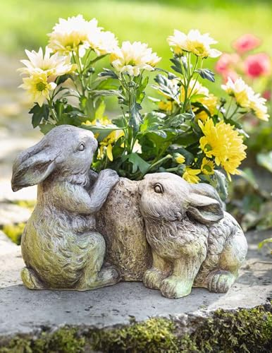 Dekoleidenschaft Pflanzer Häschen aus Polyresin in Stein-Optik, grau, Blumentopf, Pflanztopf, Osterdeko, Gartendeko für Draußen von Dekoleidenschaft