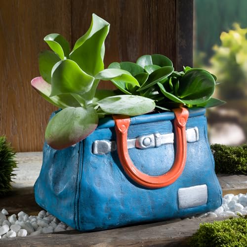 Dekoleidenschaft Pflanzer Handtasche aus Polyresin, blau, Pflanztopf in Taschenform, Blumentopf, Pflanzgefäß, Gartendeko für Draußen, Pflanzschale von Dekoleidenschaft