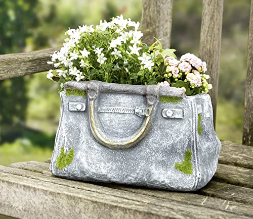 Dekoleidenschaft Pflanzer Handtasche in Stein Optik, Pflanztopf in Taschenform, Blumentopf, Pflanzgefäß, Gartendeko für Draußen, Pflanzschale von Dekoleidenschaft