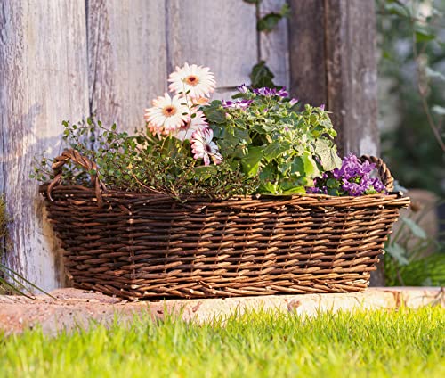 Dekoleidenschaft Pflanzkasten aus Weide, eckig, 53 cm lang, Natur, Balkonkasten, Balkon-Blumenkasten für Drinnen & Draußen, Pflanzgefäß für die Fensterbank, Flechtkorb, Pflanzkübel rechteckig von Dekoleidenschaft