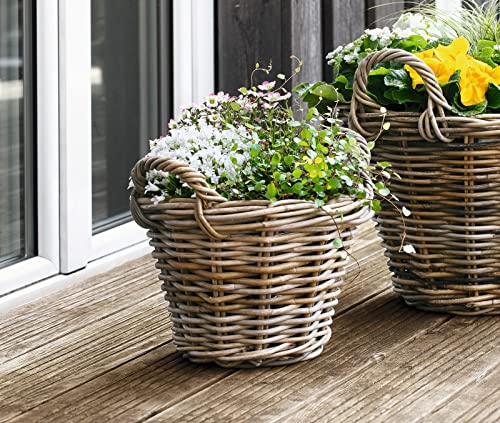 Dekoleidenschaft Pflanzkorb Rattan klein, Ø 30x 23 cm Blumentopf, Pflanztopf, Pflanzkübel für Draußen, Blumenkübel von Dekoleidenschaft