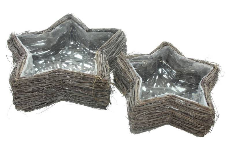 Dekoleidenschaft Pflanzschale "Stern" Pflanzkorb aus Reisig, handgefertige Körbe zum Bepflanzen (2 St., im Set), Pflanzgefäße Ø 30 + 40 cm groß von Dekoleidenschaft