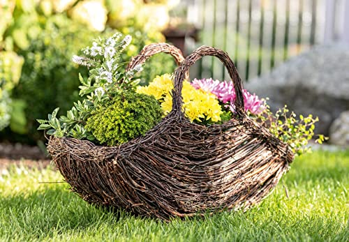 Dekoleidenschaft Pflanzkorb Tasche aus Birkenreisig, 52x38 cm groß, Pflanztasche, Blumentopf, Übertopf, Pflanzgefäß, Garten-Deko für Draußen von Dekoleidenschaft