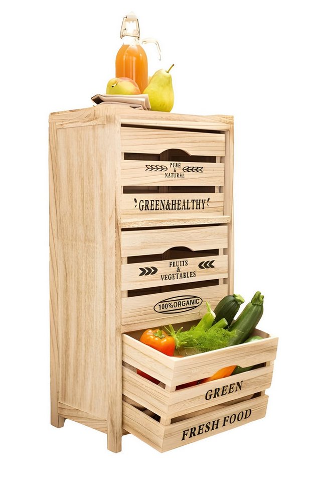 Dekoleidenschaft Schubkastenkommode Food Storage" aus Holz mit 3 Schubladen, Obstregal, Küchenschrank, Kommode, Kartoffelkiste, Obstschrank, Gemüseregal" von Dekoleidenschaft