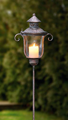 Dekoleidenschaft Stab-Laterne Shabby aus Metall & Glas im Antik Design, 118 cm hoch, Windlicht, Kerzenständer, Gartenstecker, Metalllaterne, Kerzenlaterne, Garten-Deko für Draußen von Dekoleidenschaft