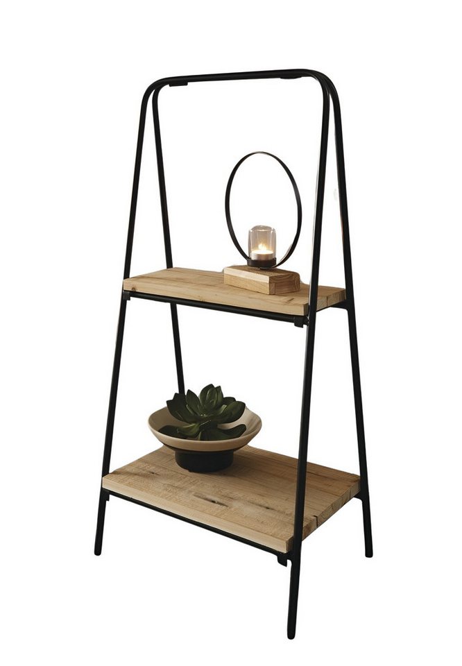 Dekoleidenschaft Standregal Modern" aus Metall, schwarz + 2 Böden aus recyceltem Holz, klappbar, Regal, Blumenregal, Etagere, Pflanzenständer, Pflanzenregal" von Dekoleidenschaft