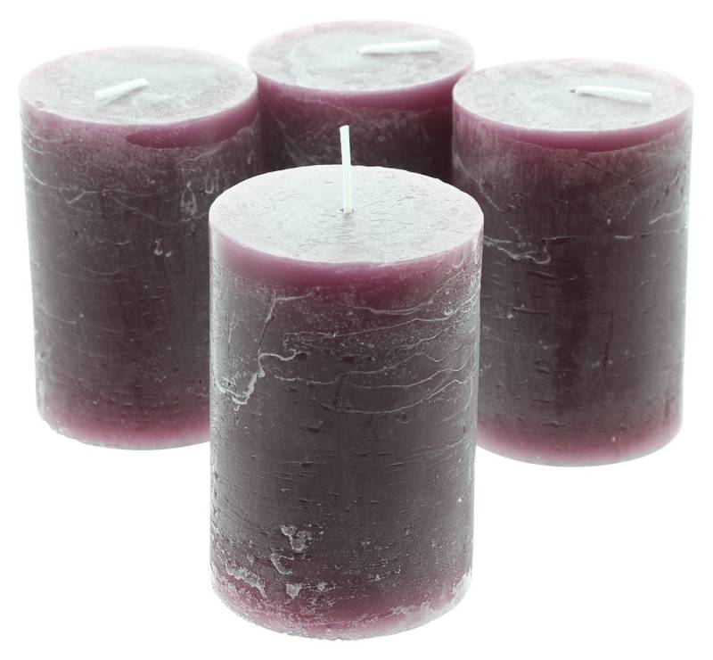 Dekoleidenschaft Stumpenkerze "Berry" Kerzen rot aus Wachs, Ø 6,8 x 10 cm, 42 Stunden Brenndauer (4-tlg., im Set) von Dekoleidenschaft