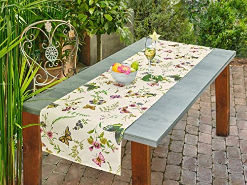 Dekoleidenschaft Tischläufer „Sommerwiese“, 40 x 150 cm, mit Schmetterlingen, Blumen und Gräsern von Dekoleidenschaft