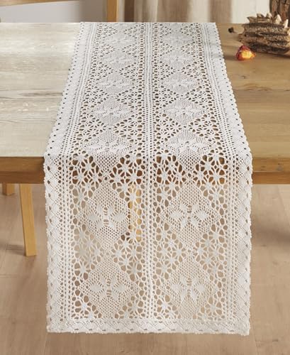 Dekoleidenschaft Tischläufer Gehäkelt in weiß, 40x140 cm, Mitteldecke in Offwhite von Dekoleidenschaft