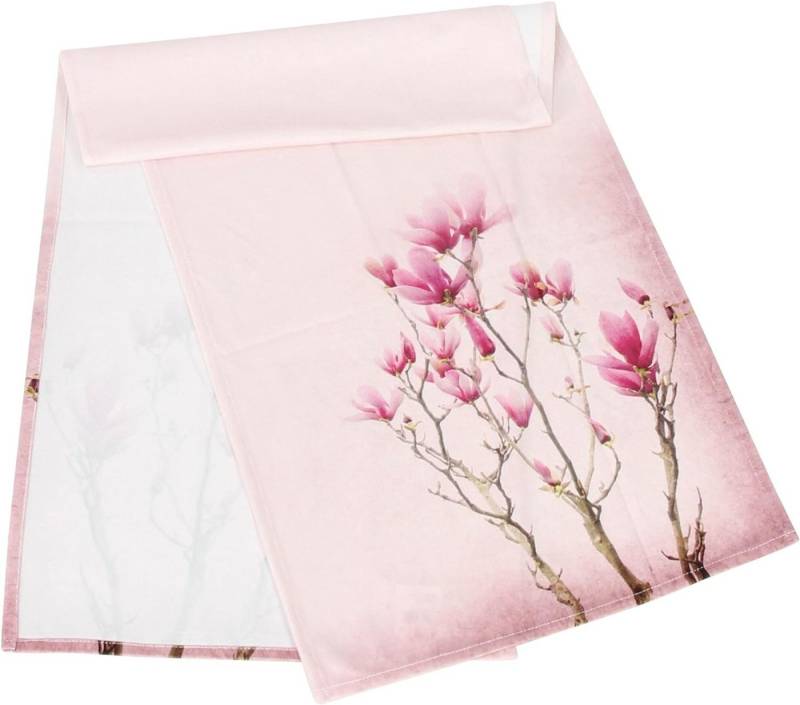 Dekoleidenschaft Tischläufer "Tulpenmagnolie" in Samt Optik 40x140 cm, Tischband in rosa mit Blumen, Motiv, Mitteldecke, Tischwäsche, Tafelband, schmale Tischdecke von Dekoleidenschaft
