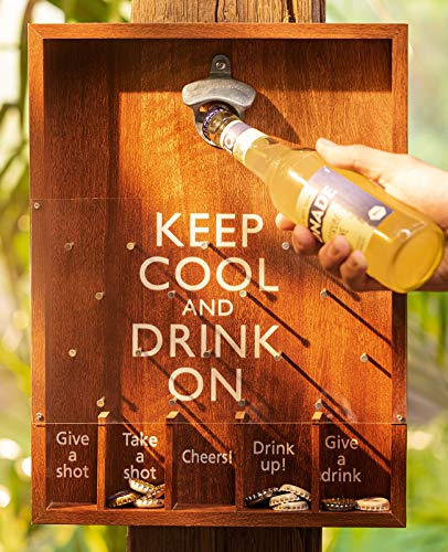 Trinkspiel "Keep Cool" Party Flaschenöffner Baum Bierspiel Bar Roulette, Saufspiel, Party Gadget aus Holz, zum Aufhängen an Wand oder Baum, Saufroulette, Trinkroulette, Saufgadget von Dekoleidenschaft