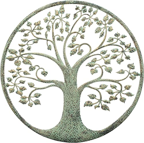 Dekoleidenschaft Wandbild Baum des Lebens aus Metall, mintgrün lackiert mit Kupfer Patina, rund Ø 40 cm, Metallbild Lebensbaum, Wanddeko Tree of Life von Dekoleidenschaft