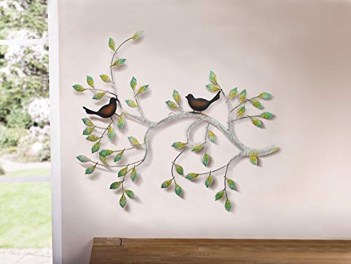 Dekoleidenschaft Wanddeko Ast mit Vögeln aus Metall, 61x47, farbig patiniert, Wandbild, Metalldeko, Metallbild von Dekoleidenschaft