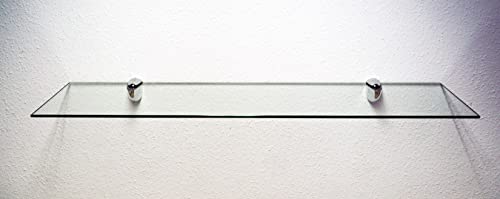 Dekoleidenschaft Wandregal aus 10mm Glas, klar, Verschiedene Formen und Größen, Glasregal, Glasboden, Glasablage, Badregal, Eckregal Bad Ablage Regal (Wandclips Maxi Silber, 60x20 cm) von Dekoleidenschaft