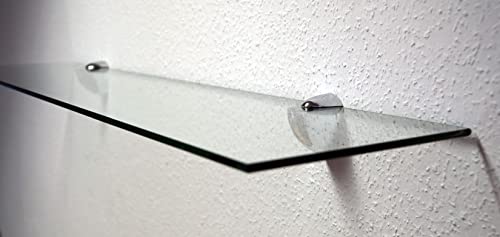 Dekoleidenschaft Wandregal aus 10mm Glas, klar, Verschiedene Formen und Größen, Glasregal, Glasboden, Glasablage, Badregal, Eckregal Bad Ablage Regal (Wandclips Maxi Silber, 90x20 cm) von Dekoleidenschaft