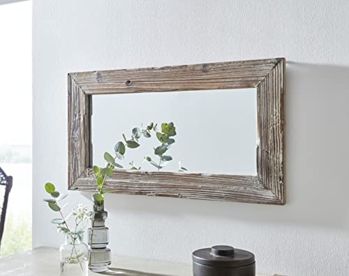 Dekoleidenschaft Wandspiegel Rustikal 66x36 cm zum Aufhängen mit Holzrahmen Natur, Dekospiegel zum hängen, Flurspiegel hängend, Barspiegel horinzontal, Spiegel, Garderobenspiegel quer von Dekoleidenschaft