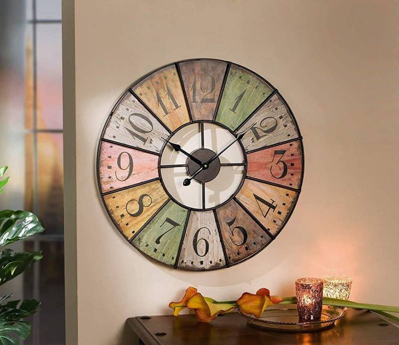Dekoleidenschaft Wanduhr Colors" aus Holz & Metall im Vintage Stil, groß Ø 50 cm, analog Uhr" von Dekoleidenschaft