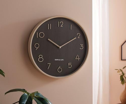 Dekoleidenschaft Wanduhr Simple Life Ø 38 cm, Moderne Wohnzimmeruhr in Holz-Optik, Küchenuhr mit Zahlen, Schlichte Uhr zum Aufhängen aus MDF von Dekoleidenschaft