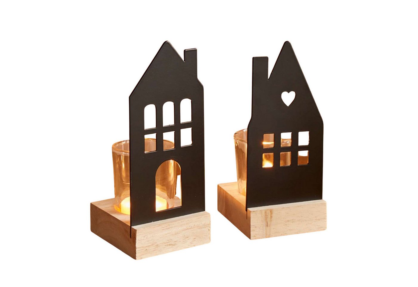 Dekoleidenschaft Windlicht "Haus" aus Metall, matt schwarz mit Glas Teelichthalter, Kerzenständer (2 St., im Set), 15 + 16 cm hoch, Tischdeko modern von Dekoleidenschaft