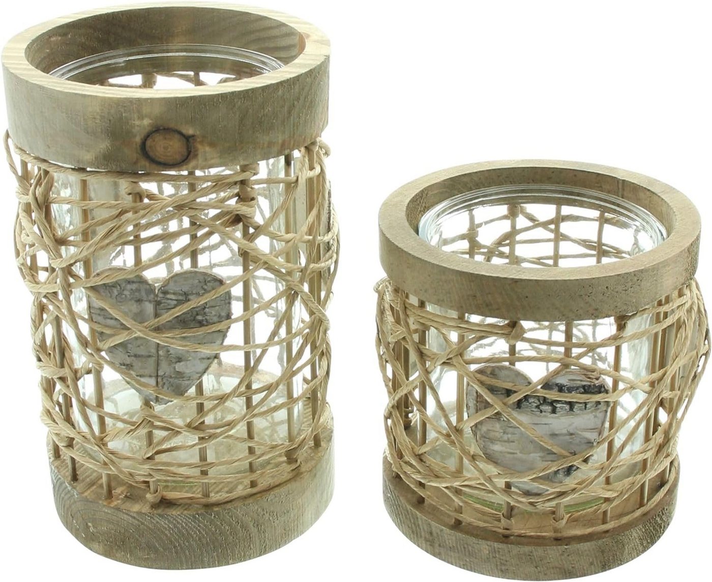 Dekoleidenschaft Windlicht "Herzchen" aus Holz & Glas Kerzenhalter für Stumpenkerzen & Teelichter (2 St., im Set), Windlichtglas, Kerzenglas, Teelichthalter, Glaswindlicht, Tischdeko von Dekoleidenschaft