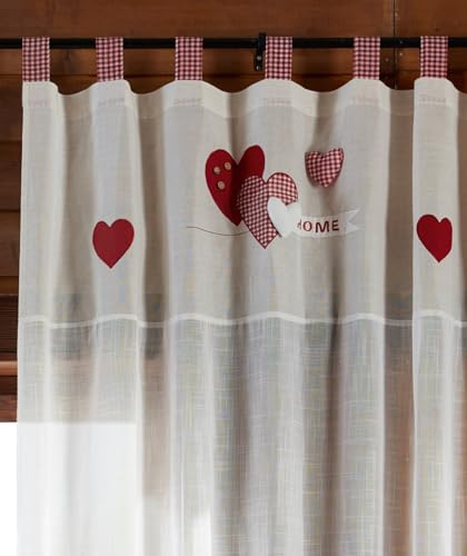 Dekoschal Lovely Home 140x240 cm, transparent beige/weiß mit Herz Deko, Vorhang, Gardine, Schlaufenschal von Dekoleidenschaft