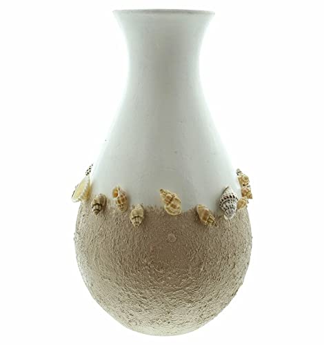 Dekovase Muscheln Ø 14x24 cm groß, weiß/beige, mit Muscheln verziert, Vase für Trockenblumen von Dekoleidenschaft