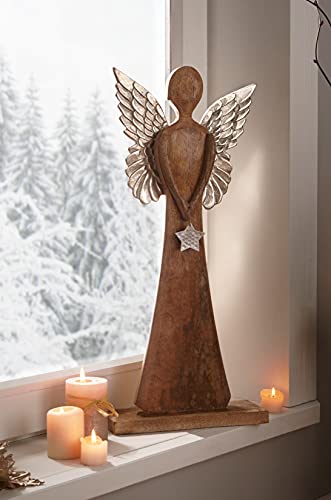 Dekoleidenschaft Engel Silver Star aus Mango-Holz & Metall, 62 cm hoch, Dekofigur, Weihnachts-Dekoration, Weihnachtsengel von Dekoleidenschaft