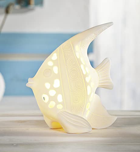 Fisch Tropical aus Porzellan, Creme weiß, mit LED Beleuchtung, Dekofigur, Leuchtdeko von Dekoleidenschaft