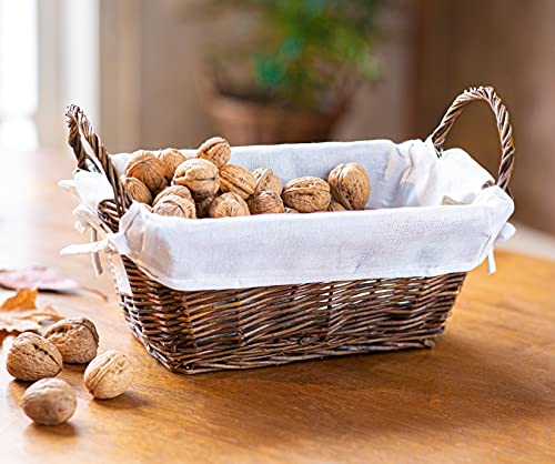 Füllkorb aus Weide, braun, mit Textil-Einlage aus Baumwolle in weiß, Brotkorb, Obstkorb von Dekoleidenschaft