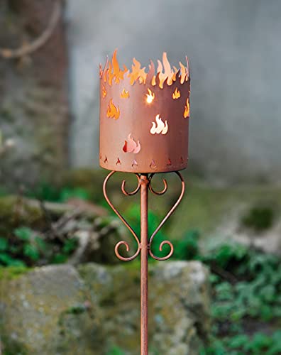 Dekoleidenschaft Gartenfackel Flammenkelch aus korrodiertem Metall in Rost-Optik, 90 cm hoch, Gartenstecker, Kerzenhalter, Garten-Deko für Draußen von Dekoleidenschaft