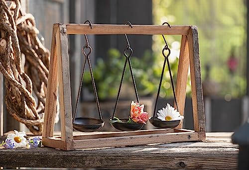 Holzgestell mit 3 Metallschalen, hängend, für Teelichter, Kerzen oder Blumen, Holzdeko, Tischdeko, Teelichthalter, Kerzenhalter Holzgestell mit 3 Metallschalen, hängend, für Teelichter, Kerzen oder Blumen, Holzdeko, Tischdeko, Teelichthalter, Kerzenhalter von Dekoleidenschaft