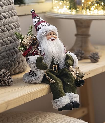 Kantenhocker Weihnachtsmann Green mit Geschenken und Glöckchen, 33 cm hoch, Dekofigur grün/rot, Kantensitzer, Weihnachtsdeko-Figur Santa Claus, Nikolaus von Dekoleidenschaft