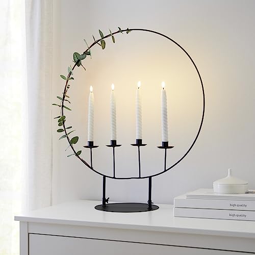 Kerzenhalter Circle aus Metall, schwarz, für 4 Kerzen, 70 cm hoch, Kerzenständer von Dekoleidenschaft
