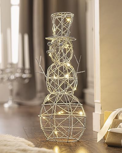 LED Dekofigur Schneemann aus Metall in Silber, 50 cm hoch, integrierte Lichterkette, Winterdeko, Weihnachtsdeko von Dekoleidenschaft