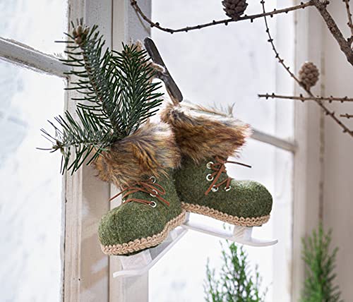 Paar Deko-Schlittschuhe aus Filz, grün, mit Kunstfell, Winterdeko zum Hängen oder Stellen von Dekoleidenschaft