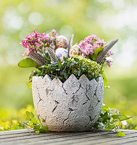 Dekoleidenschaft Pflanzer Eierschale in Stein-Optik grau/weiß, Übertopf, Blumentopf wetterfest, Osterdeko, Pflanzgefäß, Garten-Deko für Draußen von Dekoleidenschaft