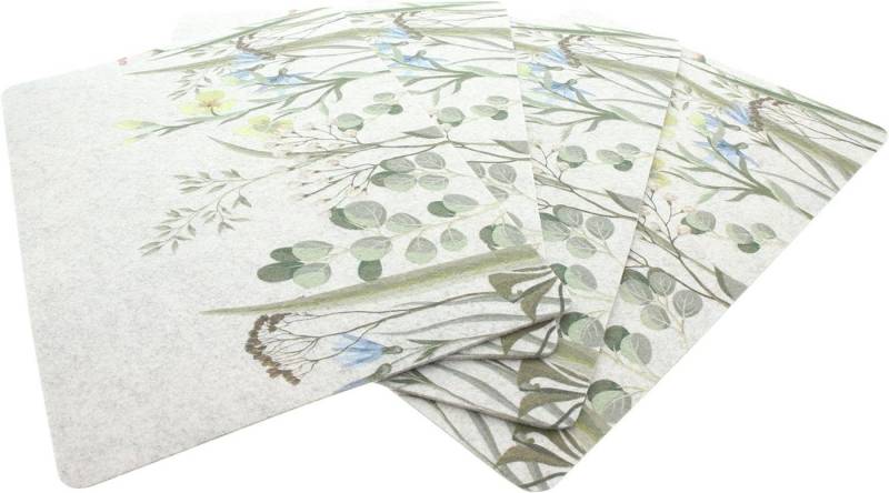 Dekoleidenschaft Platzset "Blumenwiese" aus Filz in beige, 43x30 cm, Tischset bunt bedruckt, (4-St., im Set), Platzdeckchen, Platzmatte, Platzdecke, Untersetzer, Tischdeko Frühling von Dekoleidenschaft