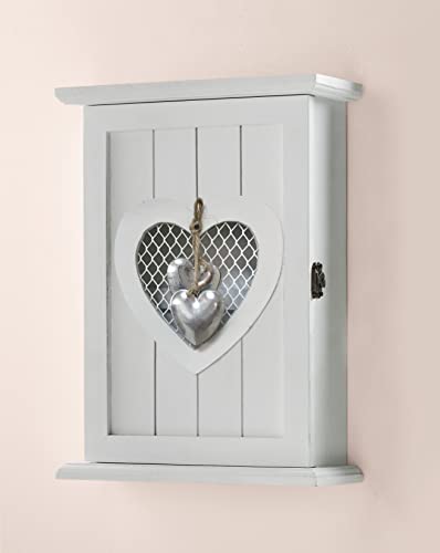 Schlüsselkasten Silver Heart aus Holz, weiß, im Landhaus-Stil, Schlüsselschrank, Hängeschrank von Dekoleidenschaft