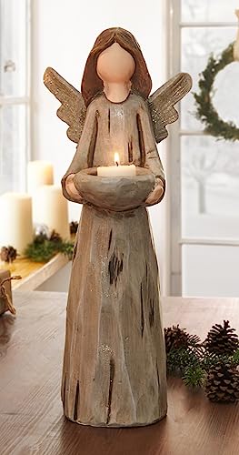 Teelichthalter Engel mit Schale aus Terracotta in Holz Optik, 40 cm hoch, Teelichtständer, Dekofigur mit Kerzenhalter, Weihnachts-Dekoration, Tischdeko, Adventsdeko Teelichthalter Engel mit Schale aus Terracotta in Holz Optik, 40 cm hoch, Teelichtständer, Dekofigur mit Kerzenhalter, Weihnachts-Dekoration, Tischdeko, Adventsdeko von Dekoleidenschaft