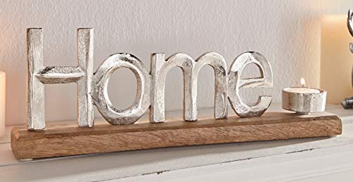 Teelichthalter mit Schriftzug „Home“ aus Metall & Holz, Teelichtständer, Dekoobjekt von Dekoleidenschaft
