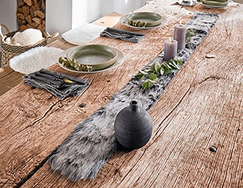 Tischläufer Kunstfell Größen und Ausführungen, Tischand, Mitteldecke (schwarz-grau, 12x160 cm) von Dekoleidenschaft