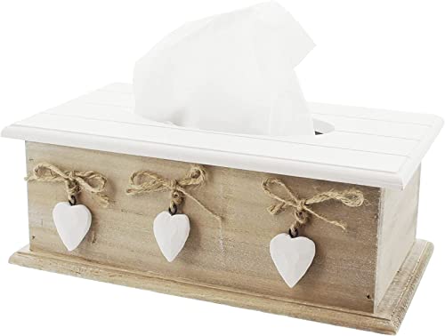 Tissue-Box White Heart aus Holz, weiß, im Landhaus-Stil, Feuchttücherspender, Kosmetiktücherbox mit Deckel von Dekoleidenschaft